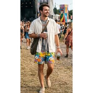 Teddy Fresh Watercolor Elastic Waist Shorts - Unisex-Size Small - Festival